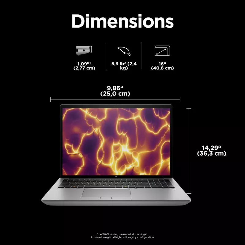 HP ZBook Fury 16 G11 Intel® Core™ i9 i9-14900HX 40,6 cm (16 inch) WQUXGA 64 GB DDR5-SDRAM NVIDIA RTX 4000 Ada Wi-Fi 7 (802.11be) Windows 11 Pro estación de trabajo con IA, PC con IA