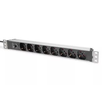 PDU de aluminio DIGITUS 1U, 8 salidas italianas, conector con fusible previo 10A, 250VAC