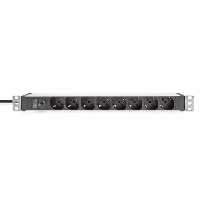 PDU de aluminio DIGITUS 1U, 8 salidas italianas, conector con fusible previo 10A, 250VAC