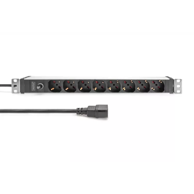 PDU de aluminio DIGITUS 1U, 8 salidas italianas, conector con fusible previo 10A, 250VAC