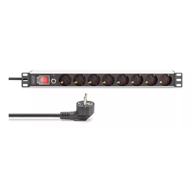 PDU DIGITUS - montaje en rack 1U de aluminio 7x seguridad + 1x salida 16A 4000W 250VAC 50/60Hz protección contra sobrecarga