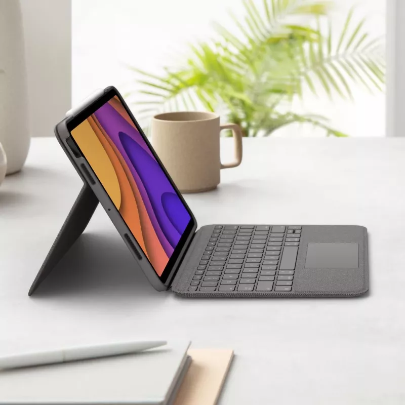 Funda con teclado LOGITECH Folio Touch con retroiluminación y trackpad Oxford gris para iPad Air (4.ª generación) español Qwertz