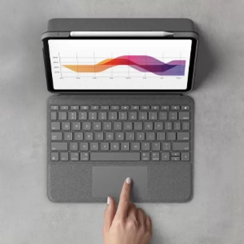 Funda con teclado LOGITECH Folio Touch con retroiluminación y trackpad Oxford gris para iPad Air (4.ª generación) español Qwertz