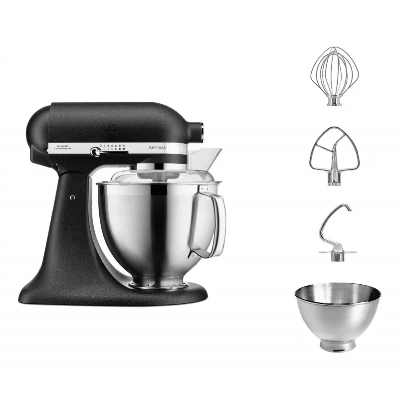 Robot de cocina KITCHENAID ARTISAN 5KSM185PS — bol de acero inoxidable de 4,8 L, 300 W, 10 velocidades, negro