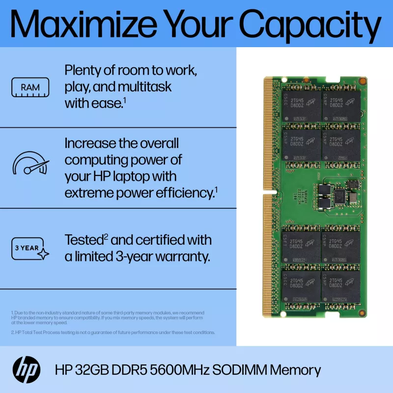 HP 32GB DDR5 5600 SODIMM Memoria, 32 GB, DDR5, 5600 MHz, 262-Pin SO-DIMM