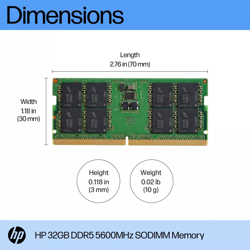 HP 32GB DDR5 5600 SODIMM Memoria, 32 GB, DDR5, 5600 MHz, 262-Pin SO-DIMM