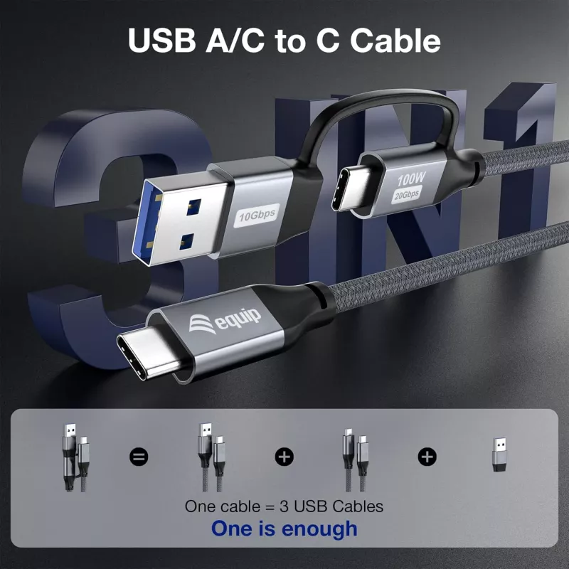 Equip 128431 cable USB USB 3.2 Gen 2x2 1 m USB A/USB C USB C negro
