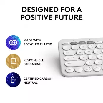 Teclado mini compacto Logitech Pebble Keys 2 K380s — RF Wireless + Bluetooth, QWERTY US International, blanco