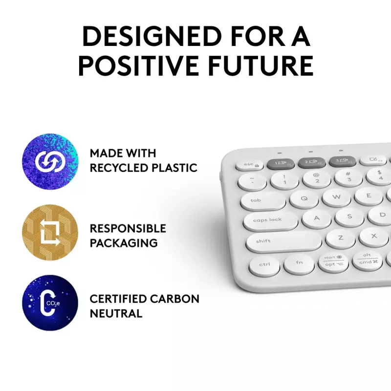 Teclado mini compacto Logitech Pebble Keys 2 K380s — RF Wireless + Bluetooth, QWERTY US International, blanco