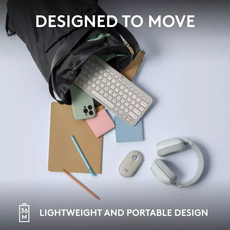Teclado mini compacto Logitech Pebble Keys 2 K380s — RF Wireless + Bluetooth, QWERTY US International, blanco