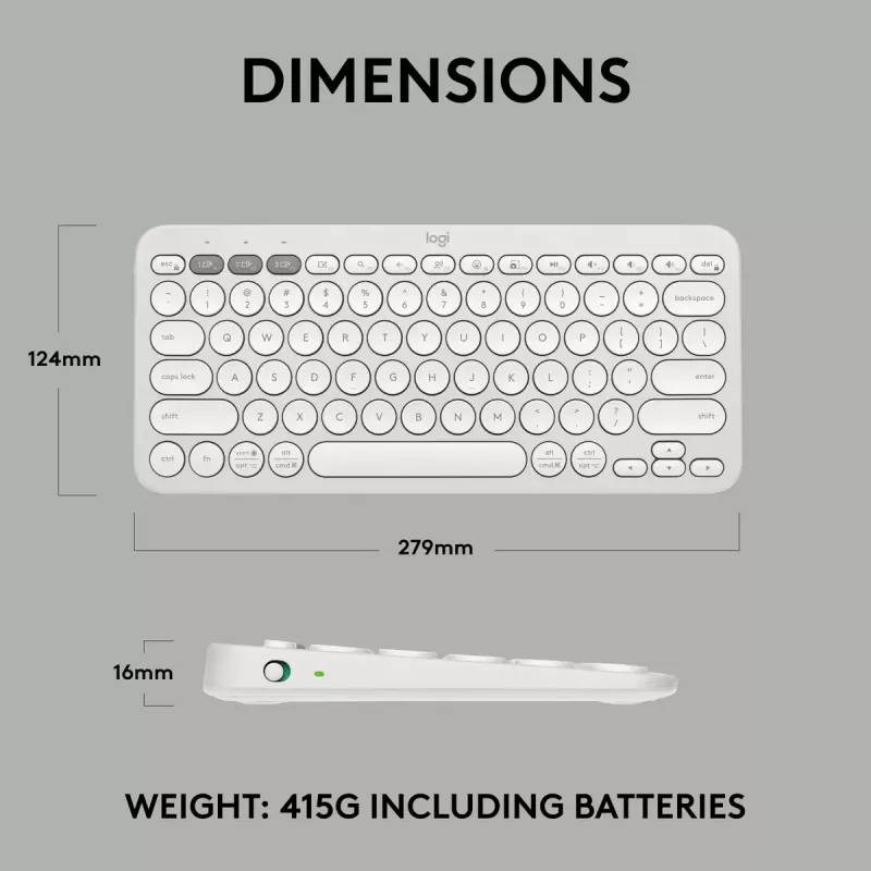 Teclado mini compacto Logitech Pebble Keys 2 K380s — RF Wireless + Bluetooth, QWERTY US International, blanco