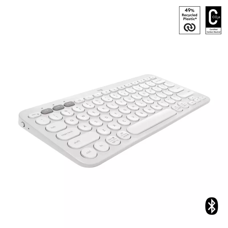 Teclado mini compacto Logitech Pebble Keys 2 K380s — RF Wireless + Bluetooth, QWERTY US International, blanco