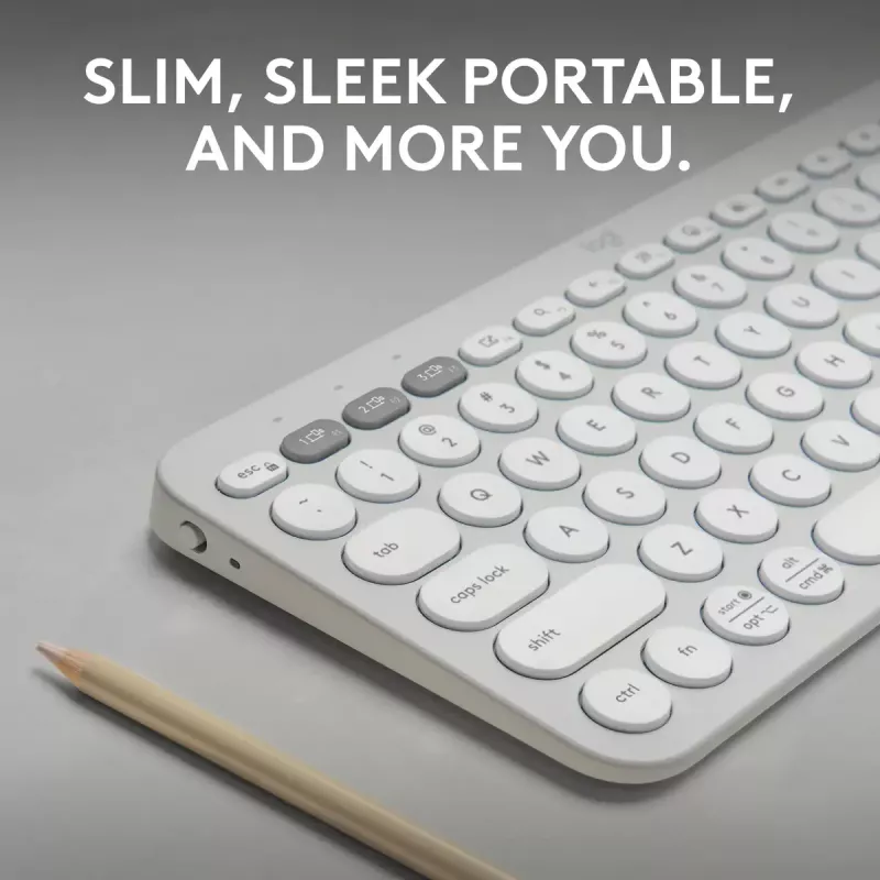 Teclado mini compacto Logitech Pebble Keys 2 K380s — RF Wireless + Bluetooth, QWERTY US International, blanco