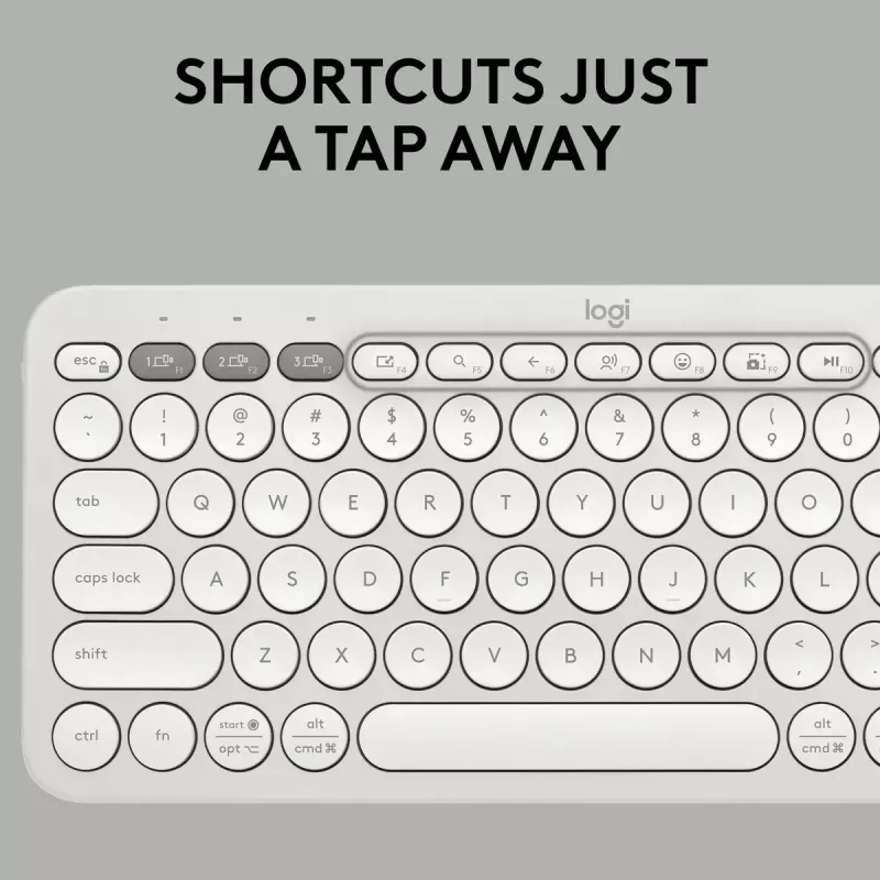 Teclado mini compacto Logitech Pebble Keys 2 K380s — RF Wireless + Bluetooth, QWERTY US International, blanco