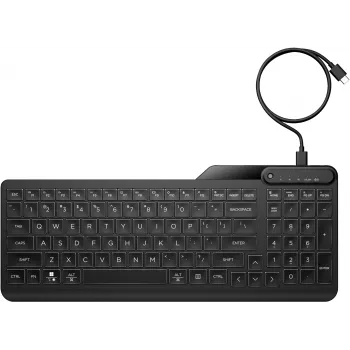 Teclado HP 405 Multi-Device retroiluminado con cable, tamaño completo (100%), con cable, USB, membrana, QWERTY, Negro