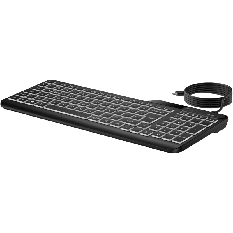 Teclado HP 405 Multi-Device retroiluminado con cable, tamaño completo (100%), con cable, USB, membrana, QWERTY, Negro