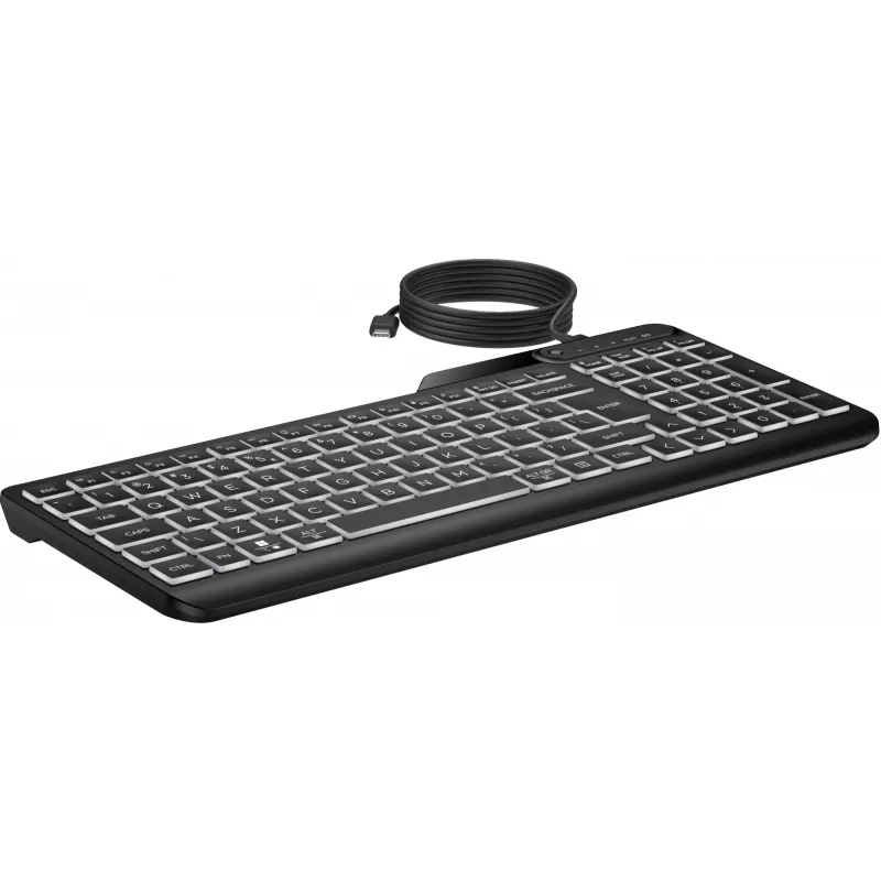 Teclado HP 405 Multi-Device retroiluminado con cable, tamaño completo (100%), con cable, USB, membrana, QWERTY, Negro
