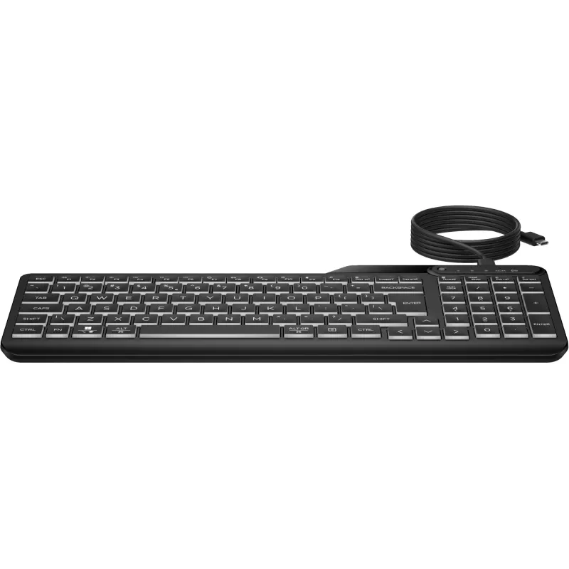 Teclado HP 405 Multi-Device retroiluminado con cable, tamaño completo (100%), con cable, USB, membrana, QWERTY, Negro