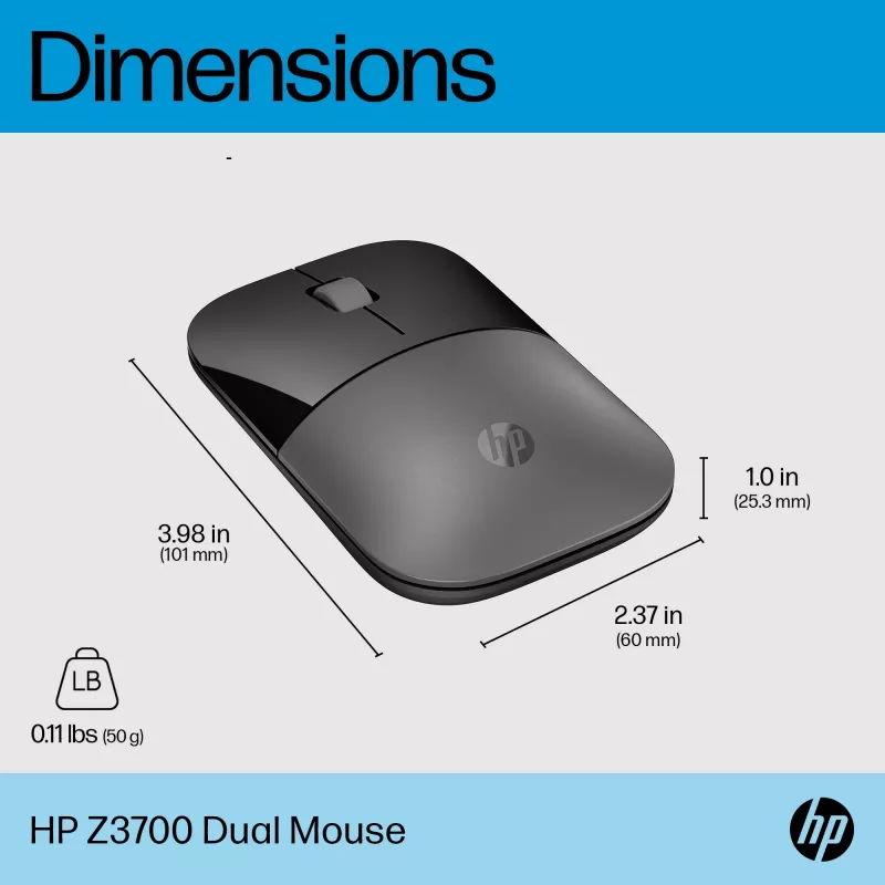 Ratón HP Z3700 Dual Silver, ambidiestro, RF Wireless + Bluetooth, Plata