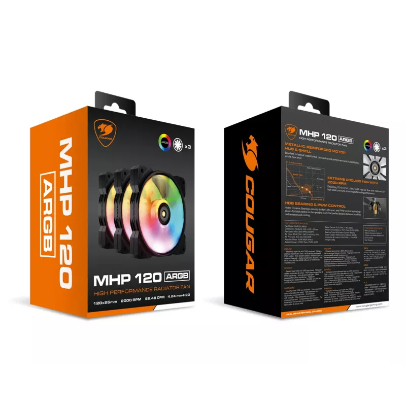 Ventilador de caja COUGAR MHP 120 ARGB, negro (pack de 3)