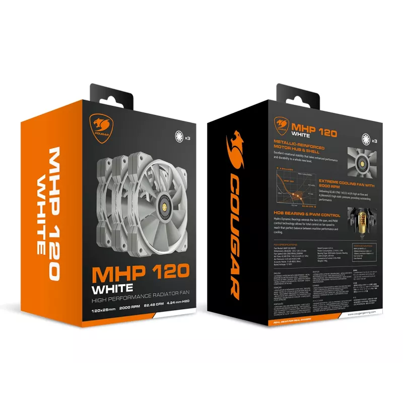 Ventilador de caja COUGAR MHP 120, blanco, pack de 3
