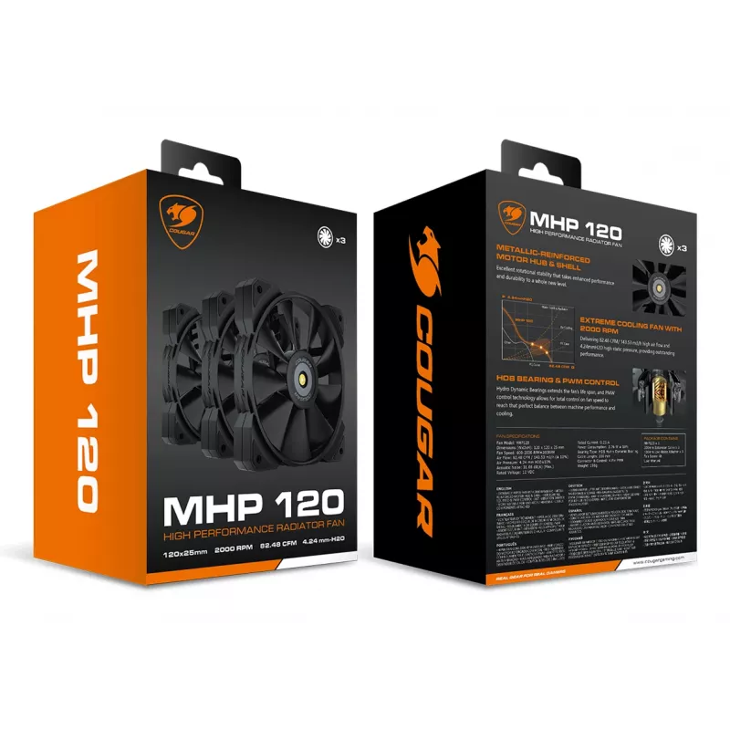 Ventilador de caja COUGAR MHP 120, negro, pack de 3