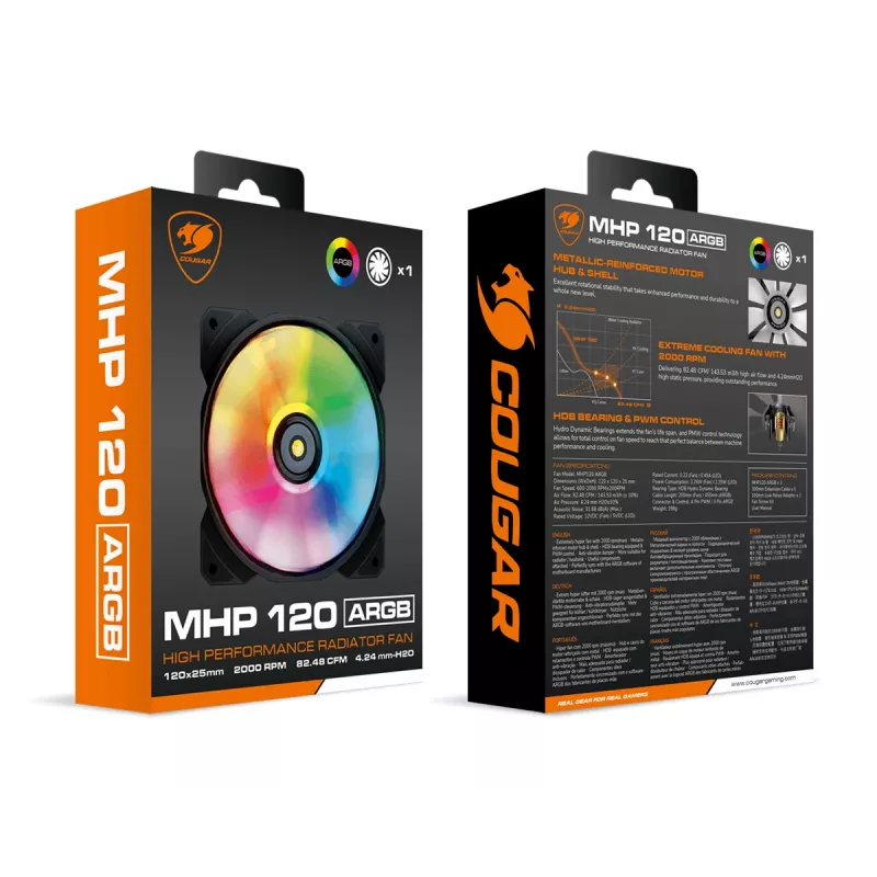 Ventilador de caja COUGAR MHP 120 ARGB, negro