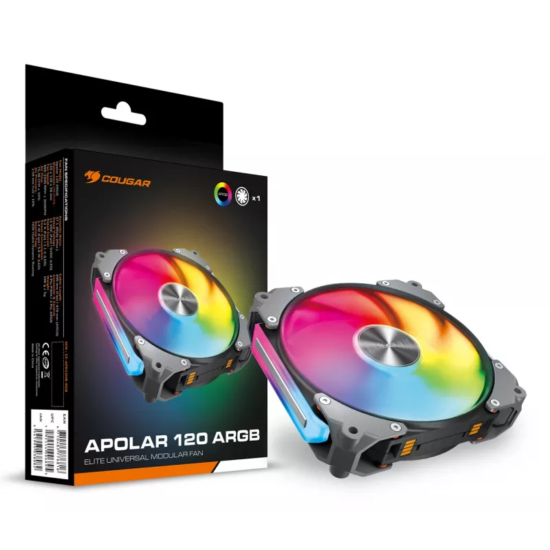 Ventilador de caja COUGAR Apolar 120 ARGB, negro, ventilador, 12 cm, negro