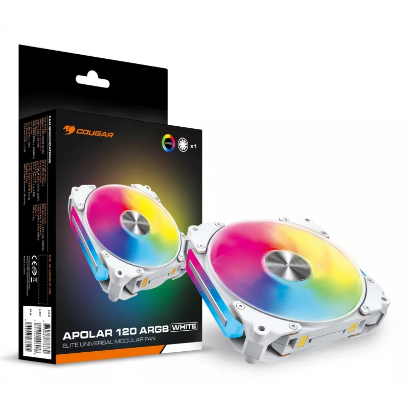 Ventilador de caja COUGAR Apolar 120 ARGB, blanco, ventilador, 12 cm, blanco