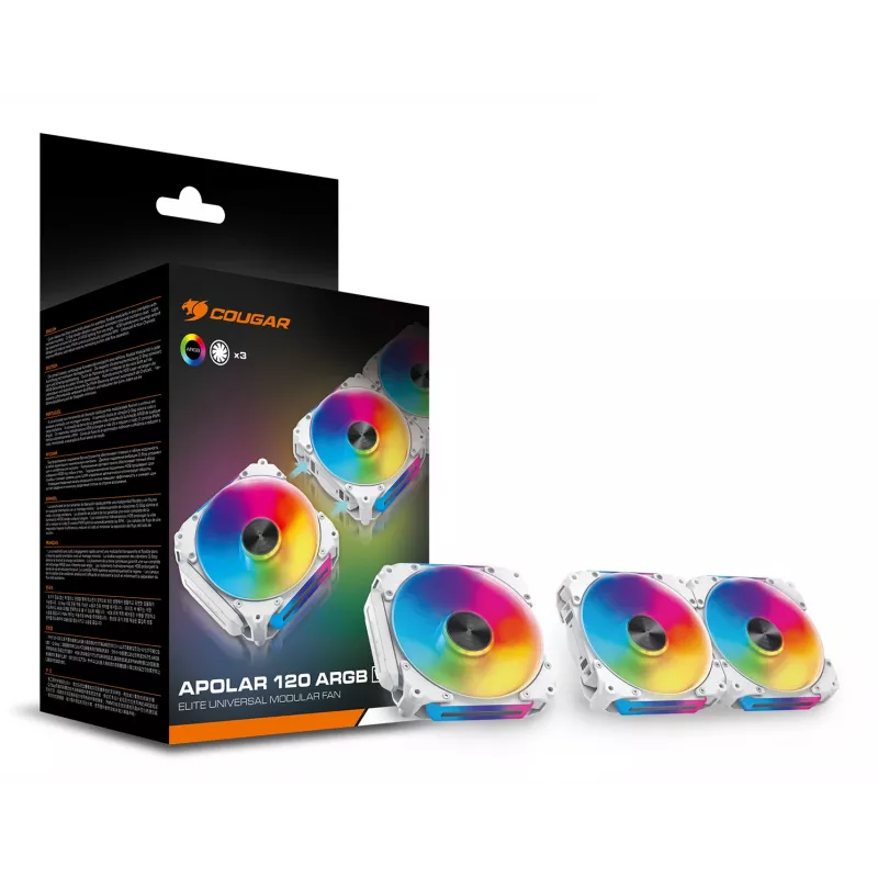Ventilador de caja COUGAR Apolar 120 ARGB, blanco (pack de 3), ventilador, 12 cm, blanco