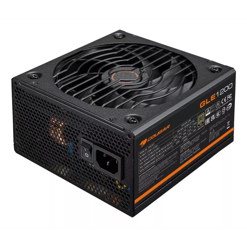 COUGAR GLE 1200 W ATX 3.1 fuente de alimentación, 80 PLUS Gold, 100-240 V, 50/60 Hz, ATX de 20+4 pines, ventilador de 135 mm, negra