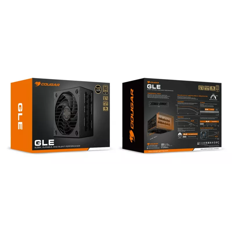 COUGAR GLE 1200 W ATX 3.1 fuente de alimentación, 80 PLUS Gold, 100-240 V, 50/60 Hz, ATX de 20+4 pines, ventilador de 135 mm, negra