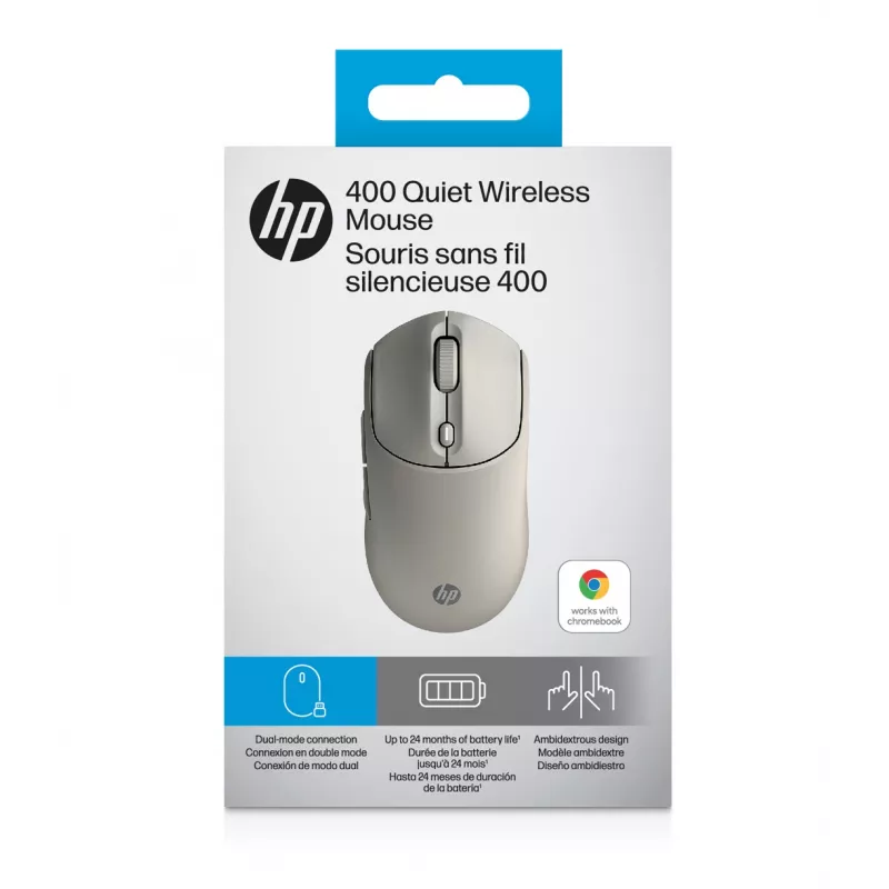 HP 400 Ratón inalámbrico silencioso Maple, ambidiestro, RF Wireless + Bluetooth, 6000 DPI, Beige