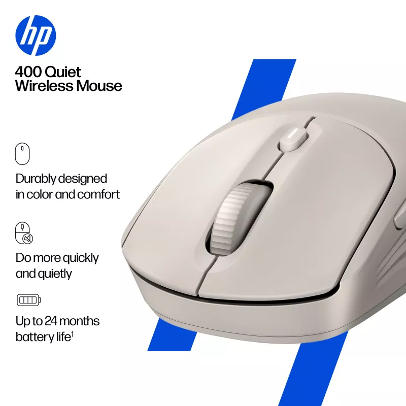 HP 400 Ratón inalámbrico silencioso Maple, ambidiestro, RF Wireless + Bluetooth, 6000 DPI, Beige