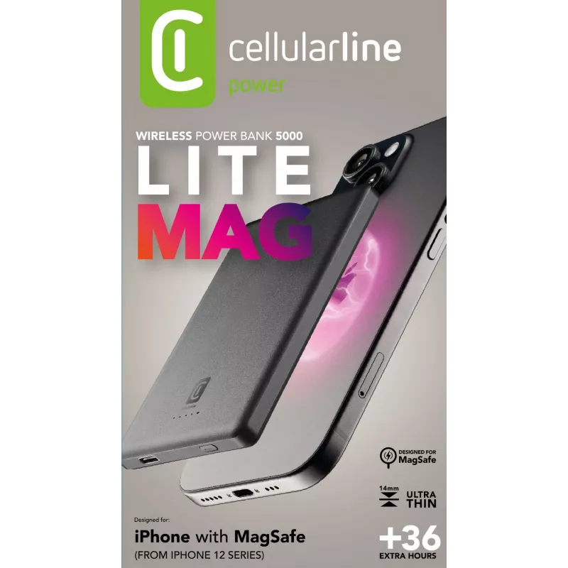 Cellularline Mag Lite 5000 5000mAh Batería externa inalámbrica compatible con tecnología MagSafe