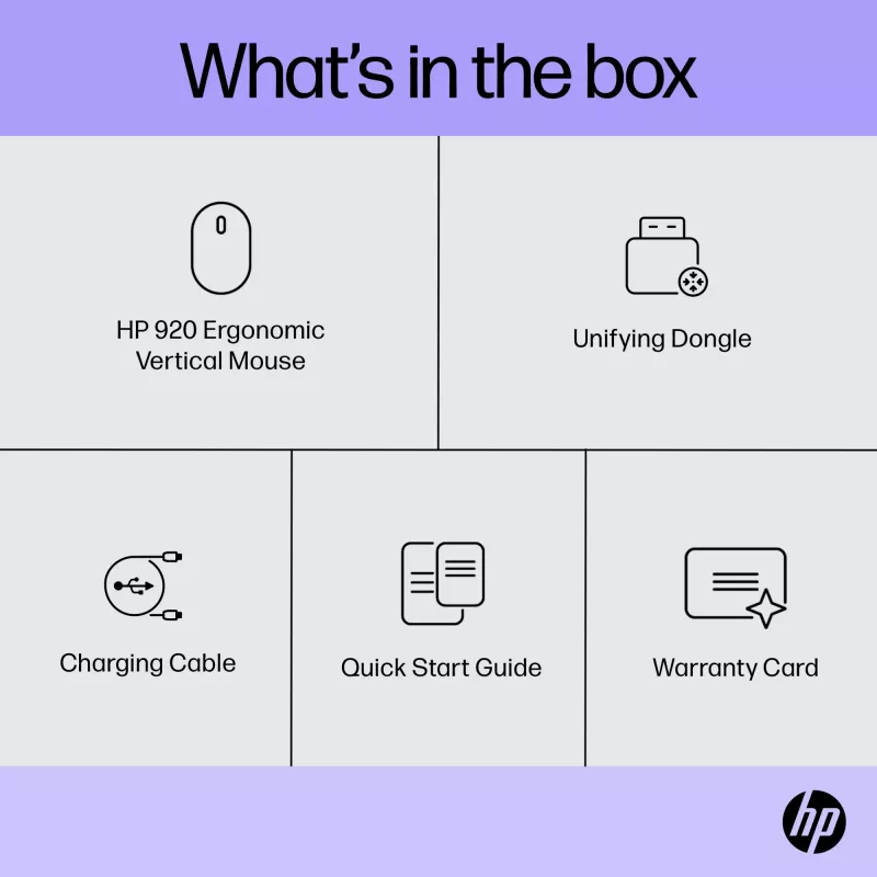 HP 920 Ratón inalámbrico ergonómico, Diestro, diseño vertical, Bluetooth + USB Type-A, 4000 DPI, Negro