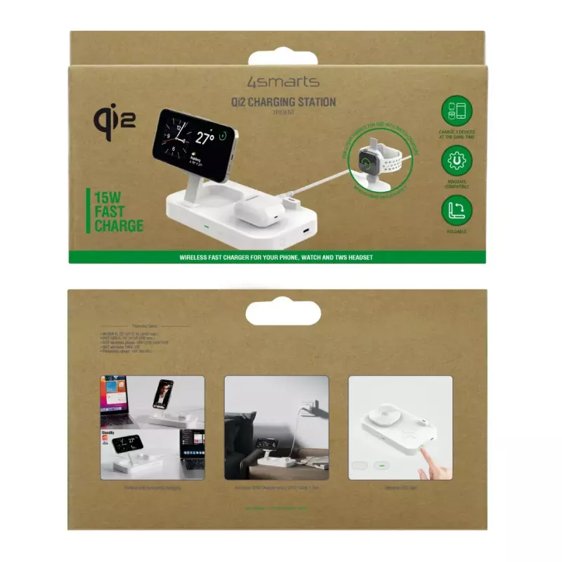 Cargador inalámbrico 4smarts Qi2 Universal blanco cargador rápido interior AC 12V