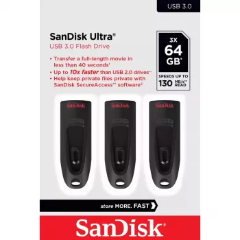WESTERN DIGITAL Sandisk Cruzer Ultra - 64GB Memoria USB - USB 3.0 - Negro - Pack de 3