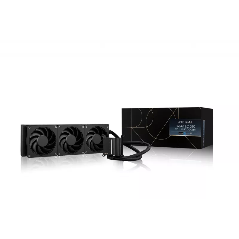 Kit de refrigeración líquida ASUS ProArt LC 360 Negro — 3 ventiladores de 120 mm 800–2200 rpm, radiador 360 mm, base de cobre, tubos de 40 cm