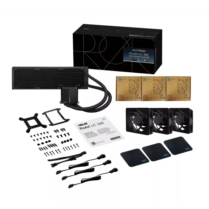 Kit de refrigeración líquida ASUS ProArt LC 360 Negro — 3 ventiladores de 120 mm 800–2200 rpm, radiador 360 mm, base de cobre, tubos de 40 cm