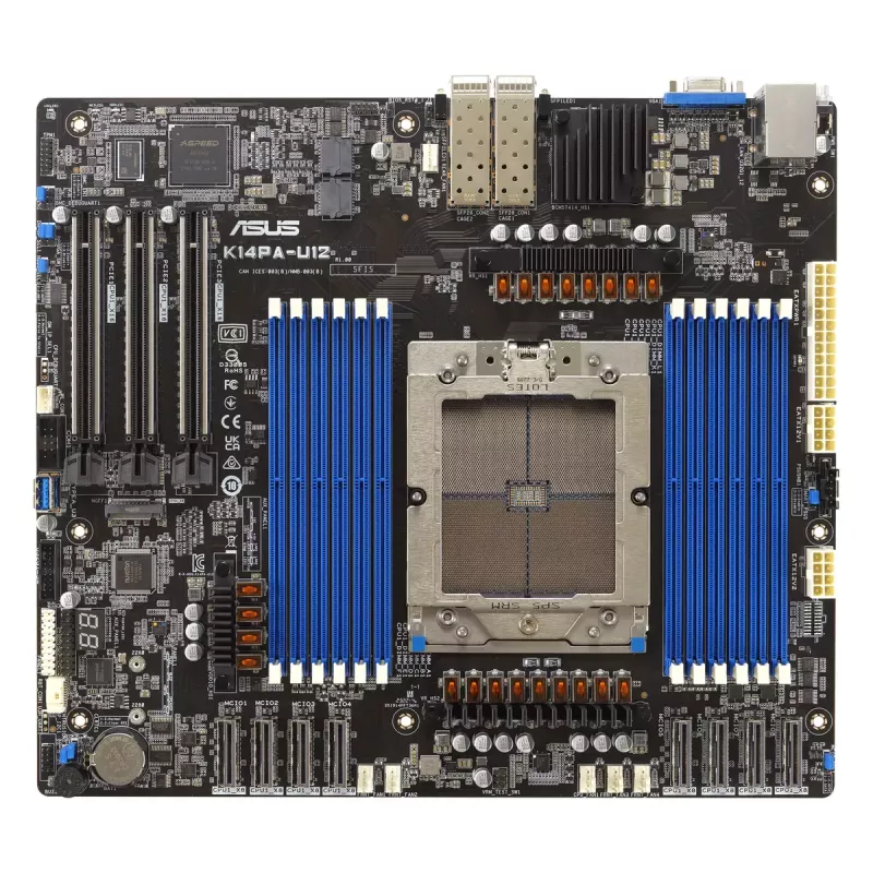 Placa base para servidor ASUS K14PA-U12/ASMB11 Socket SP5 SSI CEB, AMD EPYC 9004, 12× ranuras DDR5, 3 TB, 25GbE, 3× PCIe Gen5 x16, 1× M.2