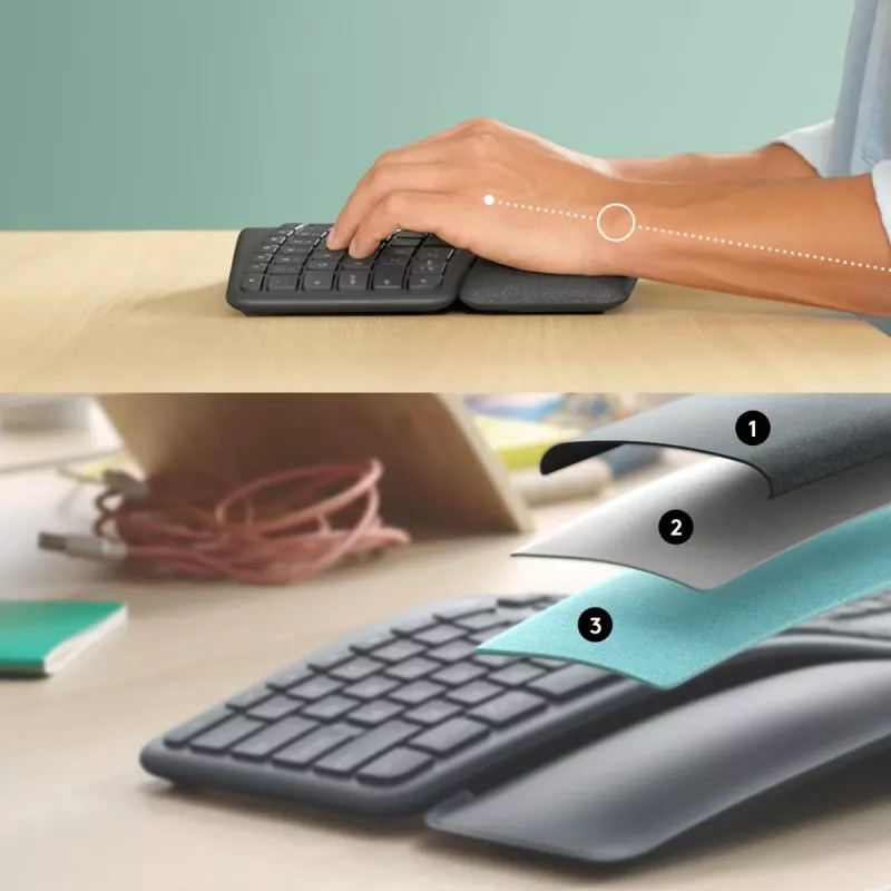LOGITECH Ergo K860 - Teclado inalámbrico dividido Grafito Qwerty US/International