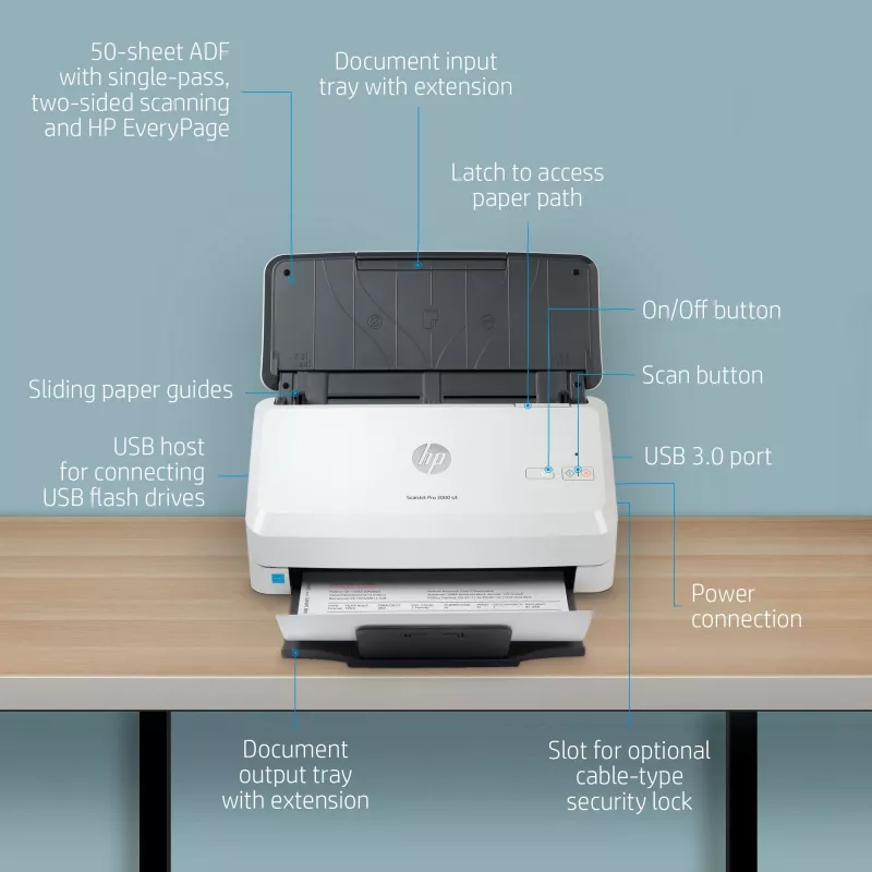 Escáner de alimentación HP Scanjet Pro 3000 s4 600 x 600 DPI A4 Negro, Blanco