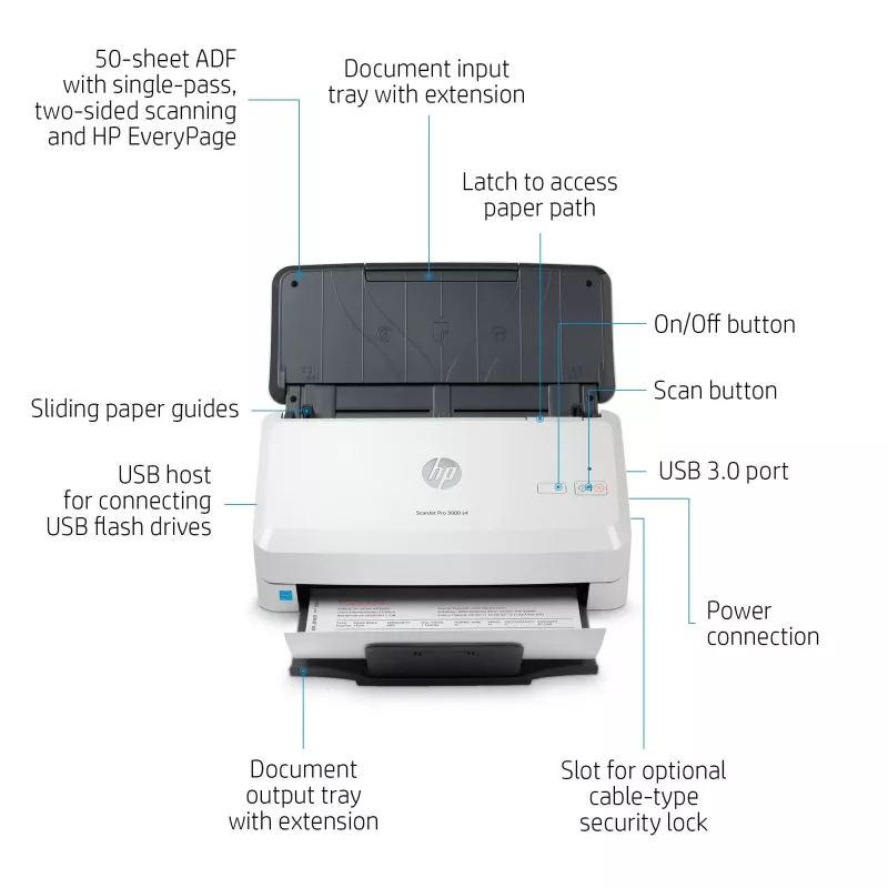 Escáner de alimentación HP Scanjet Pro 3000 s4 600 x 600 DPI A4 Negro, Blanco