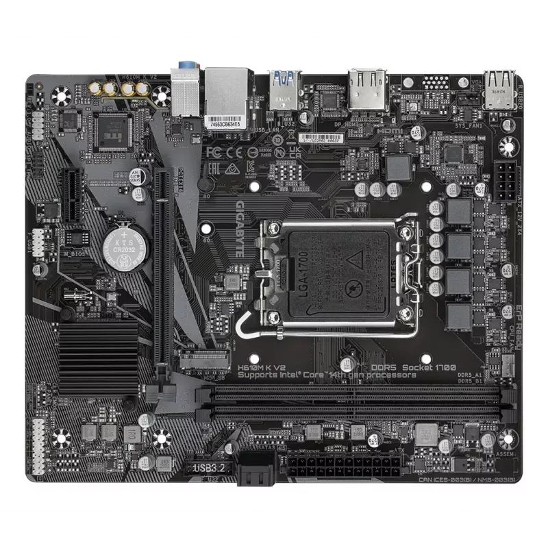 GIGABYTE H610M K V2 Placa base - Intel Core 14ª gen, hasta 5600MHz DDR5, 1xPCIe 3.0 M.2, 1GbE LAN, USB 3.2 Gen 1