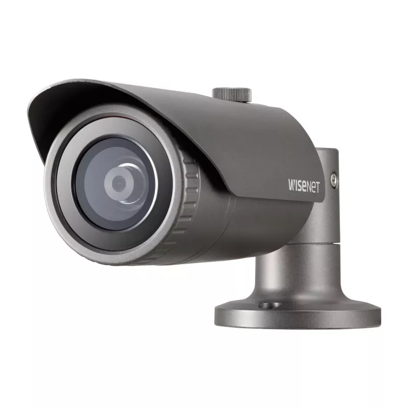 Cámara IP tipo bullet Hanwha QNO-7012R, 4 MP, para exterior, PoE, IR, IP66, IK10, gris