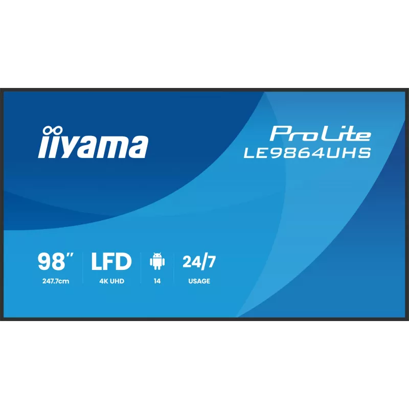 iiyama LE9864UHS-B1AG Pantalla de señalización Pantalla plana de señalización digital 2,49 m (98 inch) Wi-Fi 500 cd/m² 4K Ultra HD Negro Procesador integrado Android 24/7