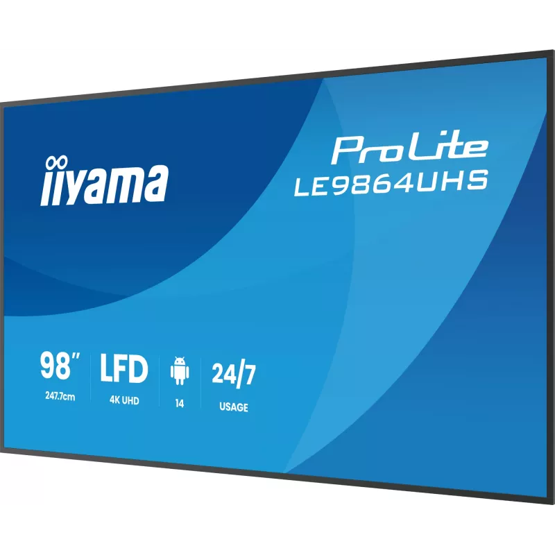 iiyama LE9864UHS-B1AG Pantalla de señalización Pantalla plana de señalización digital 2,49 m (98 inch) Wi-Fi 500 cd/m² 4K Ultra HD Negro Procesador integrado Android 24/7