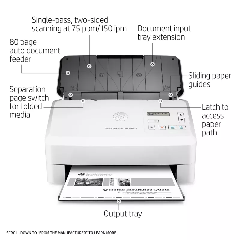 HP Scanjet Enterprise Flow 7000 s3 Escáner de alimentación por hojas 600 x 600 DPI A4 Blanco