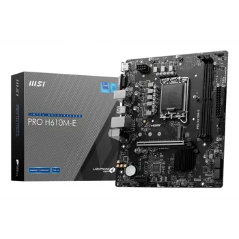 Placa base MSI PRO H610M-E — Intel H610, LGA 1700, micro ATX, DDR5, 2x DIMM, máx 96 GB, 2.5Gb LAN, HDMI, 4x SATA III
